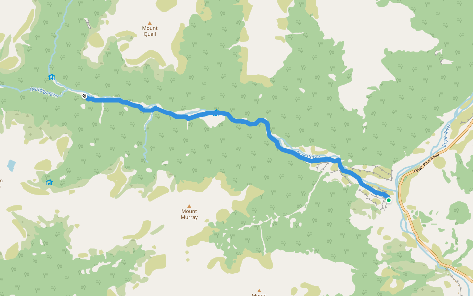 Doubtful Valley Track walking route map in Doubtful Range