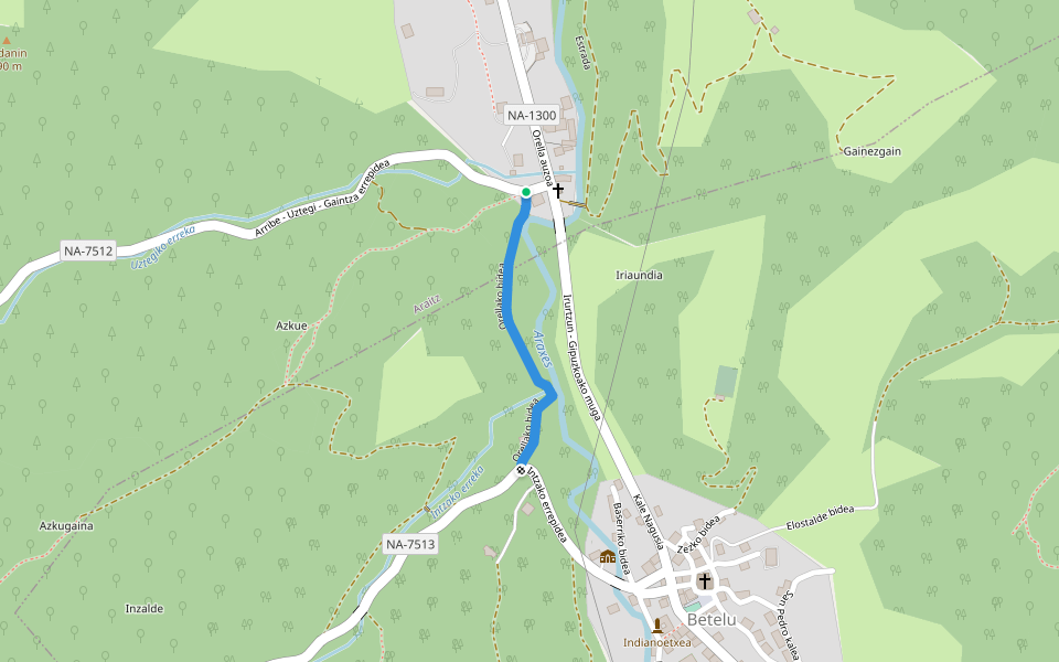 Orellako bidea walking route map in Arriba