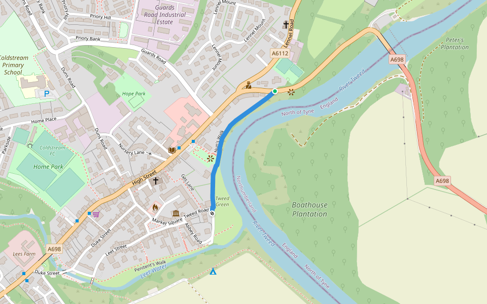 Nun's Walk walking route map in Coldstream