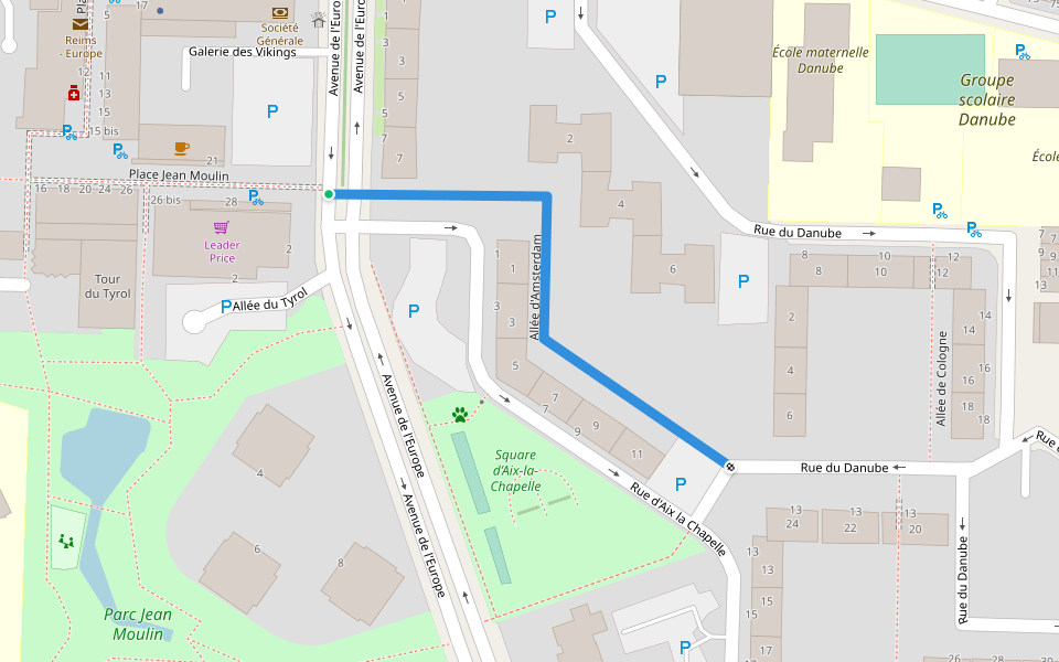 Allée d'Amsterdam walking route map in Reims