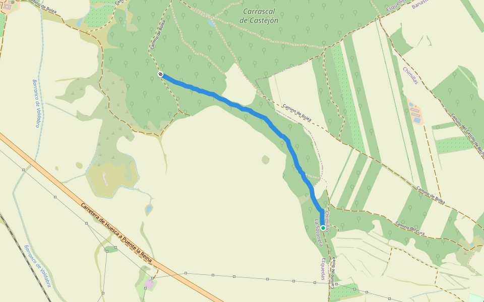 Camino de Bolea walking route map in Chimillas