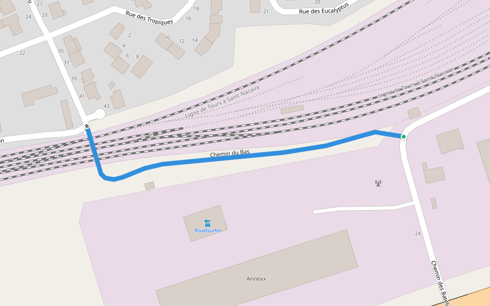 Chemin du Bas walking route map in Nantes
