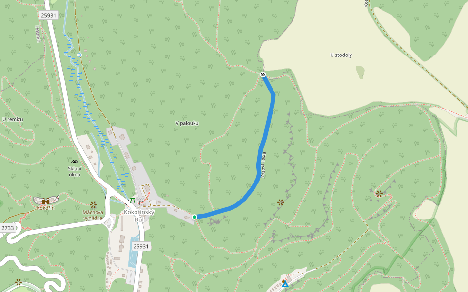 Vozová cesta walking route map in Kokořín
