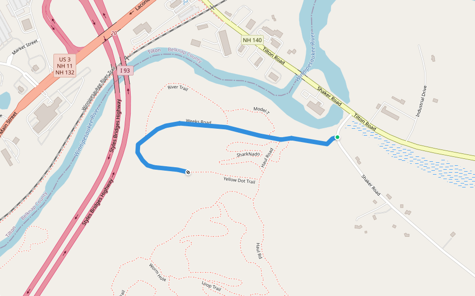 Weeks Road walking route map in Northfield