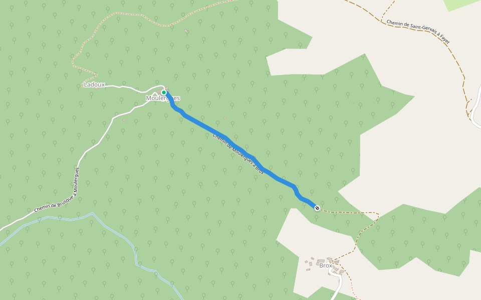 Chemin de Moulergues à Brox walking route map in Brusque
