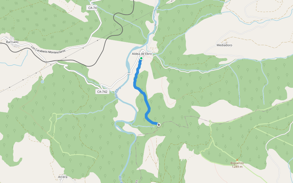 GR99 Aldea-Loma walking route map in Aldea de Ebro