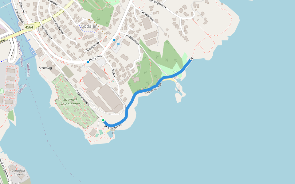 Strømvigveien walking route map in Stavanger
