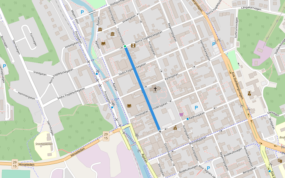Drottninggatan walking route map in Karlshamn