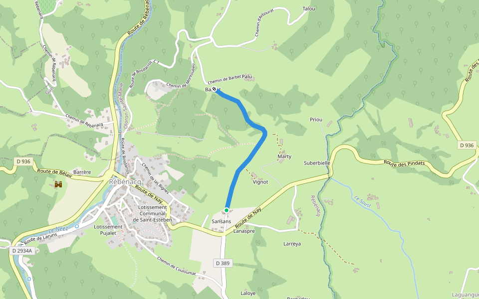 Sansans walking route map in Rébénacq