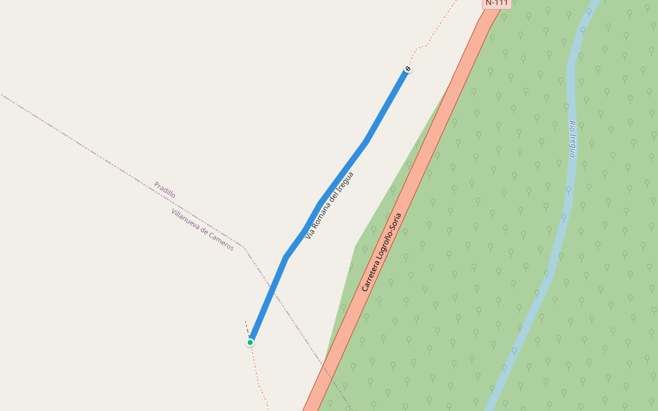 Via Romana del Iregua walking route map in Pradillo