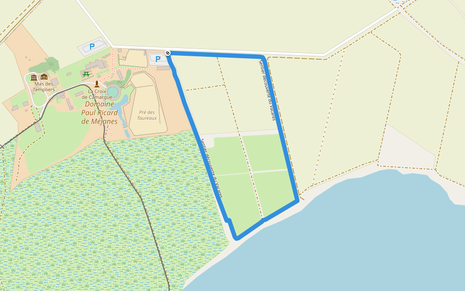 Sentier découverte du Vacares walking route map in Saintes-Maries-de-la-Mer