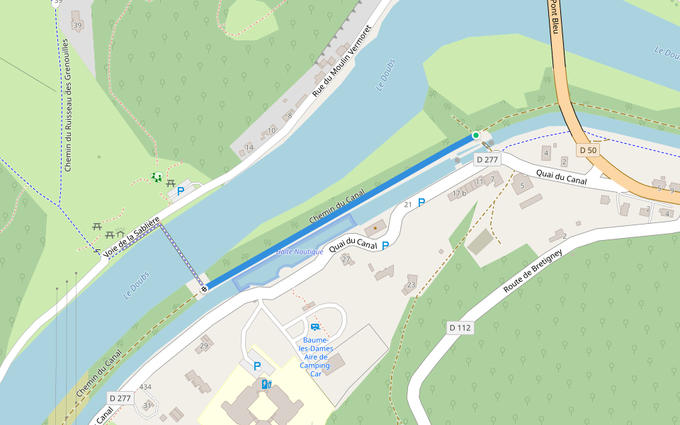 Chemin du Canal walking route map in Baume-les-Dames