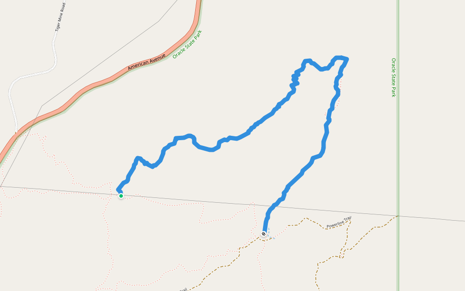 Windmill Loop Trail walking route map in San Manuel