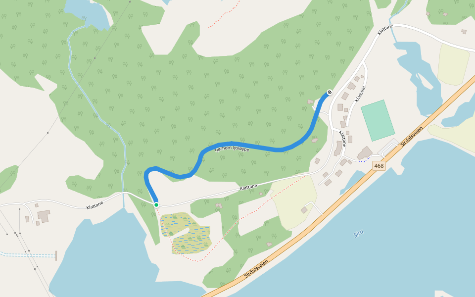 Tjørhom lysløype walking route map in Tjørhom