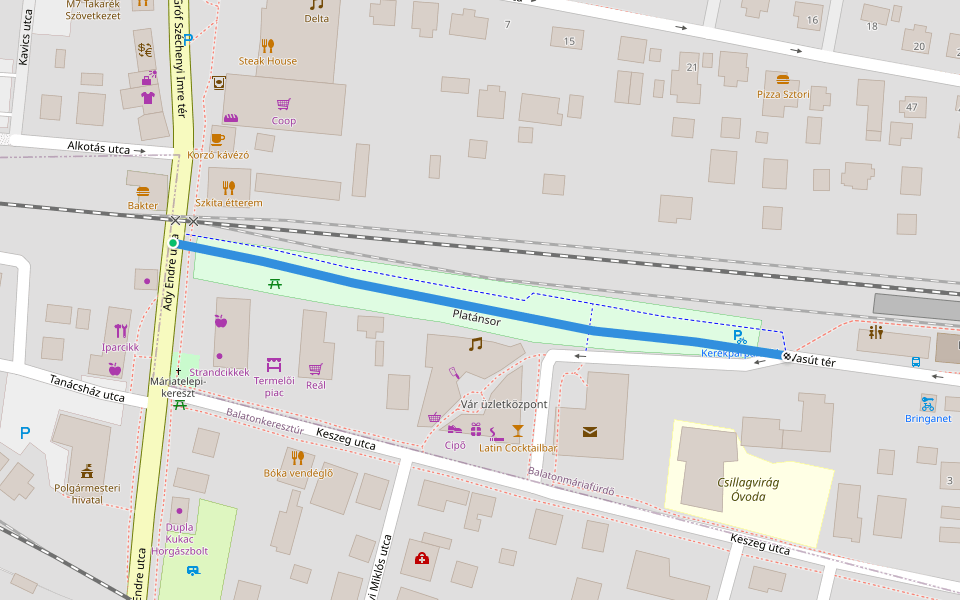 Platánsor walking route map in Balatonkeresztúr