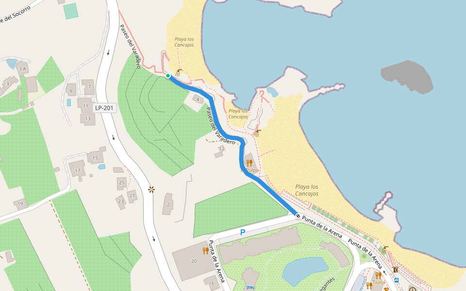 Paseo del Varadero walking route map in Breña Baja