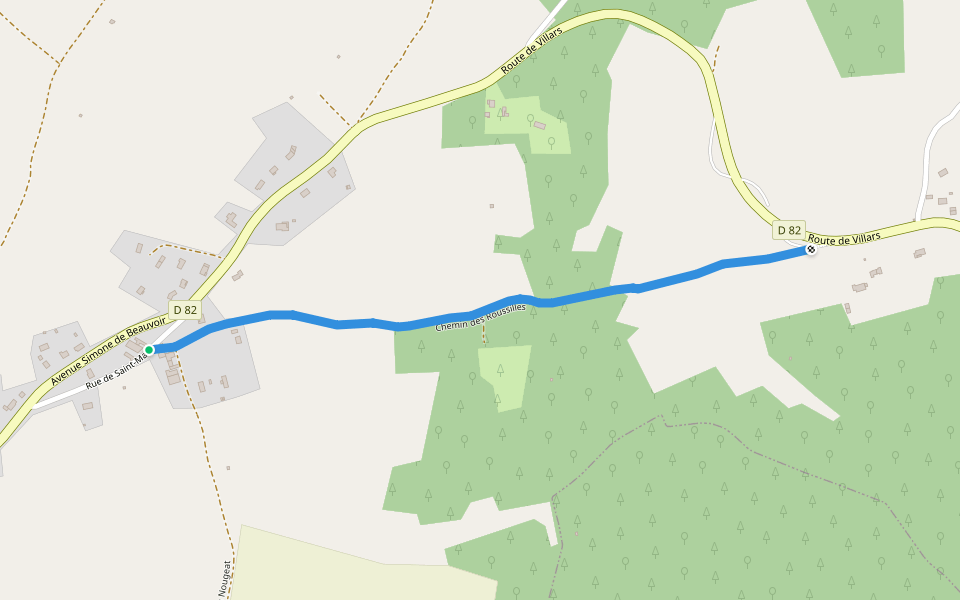 Chemin des Roussilles walking route map in Champagnac-de-Belair