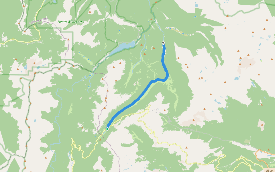 Cache la Poudre Trail walking route map in Estes Park
