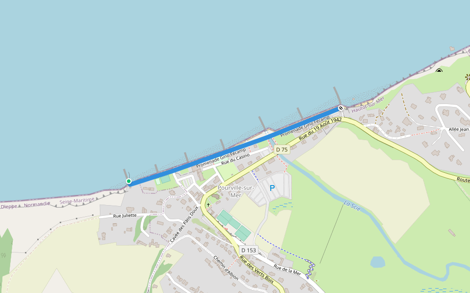 Promenade Gino Fécamp walking route map in Hautot-sur-Mer