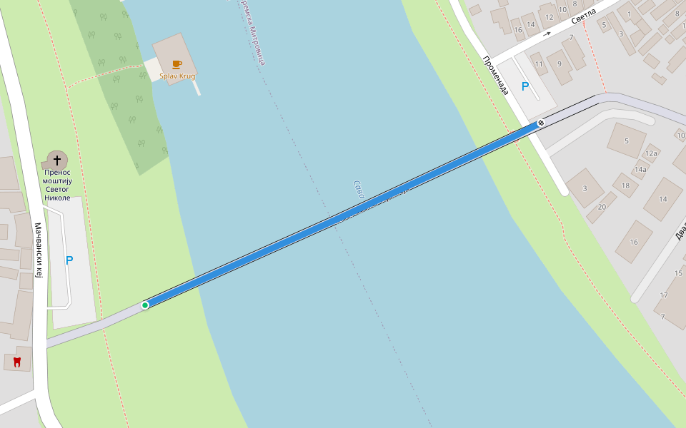 Мост Светог Иринеја walking route map in Mačvanska Mitrovica