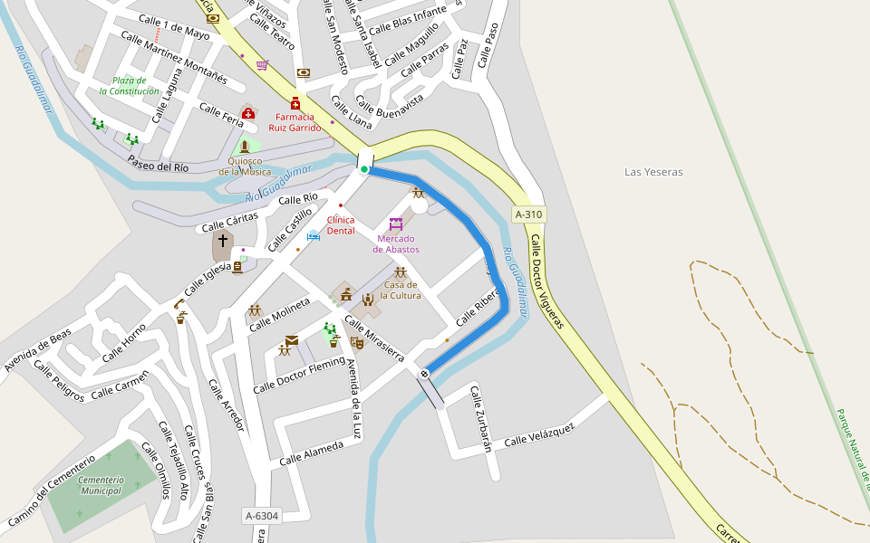 Calle Playa walking route map in La Puerta de Segura