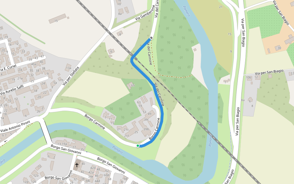 Via del Carmine walking route map in Bondeno