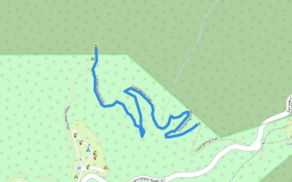 Cold Spring Trail walking route map in San Juan Bautista