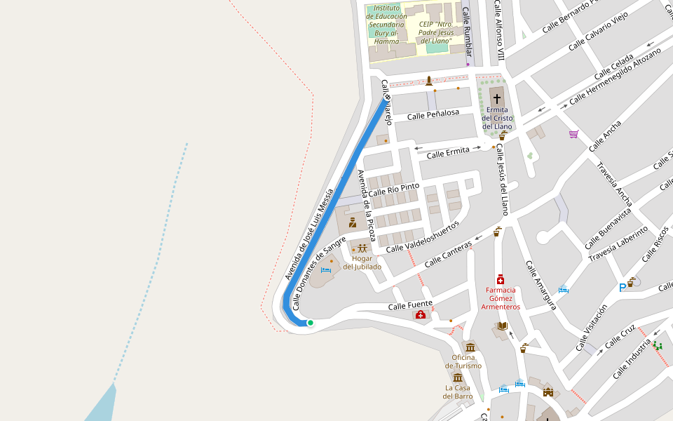 Paseo de la Llaná walking route map in Baños de la Encina