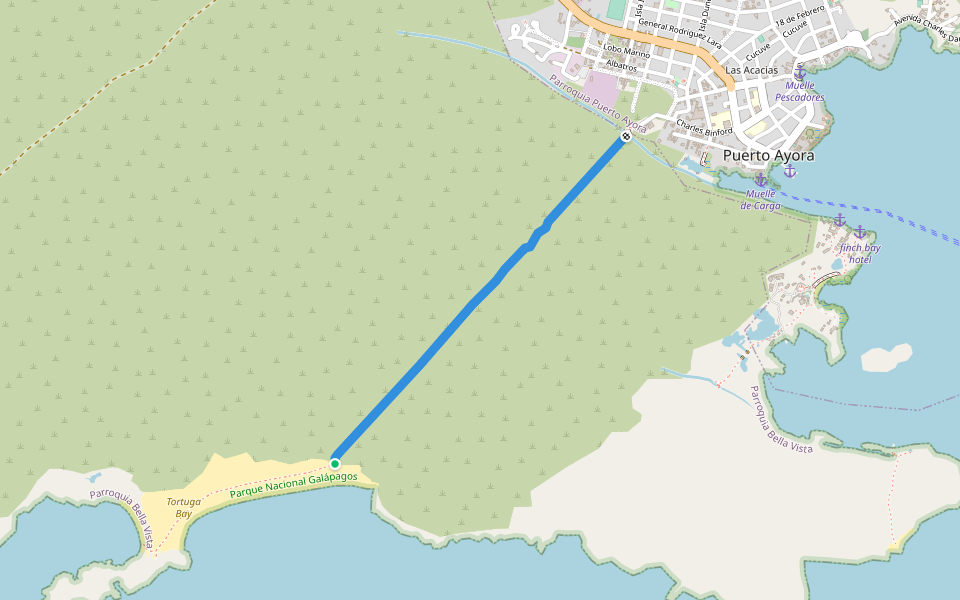 Sendero a la playa tortuga walking route map in Puerto Velazco Ibarra