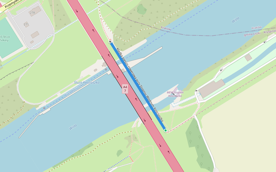 Kładka pieszo-rowerowa przy Stopniu Wodnym Kościuszko walking route map in Kryspinów