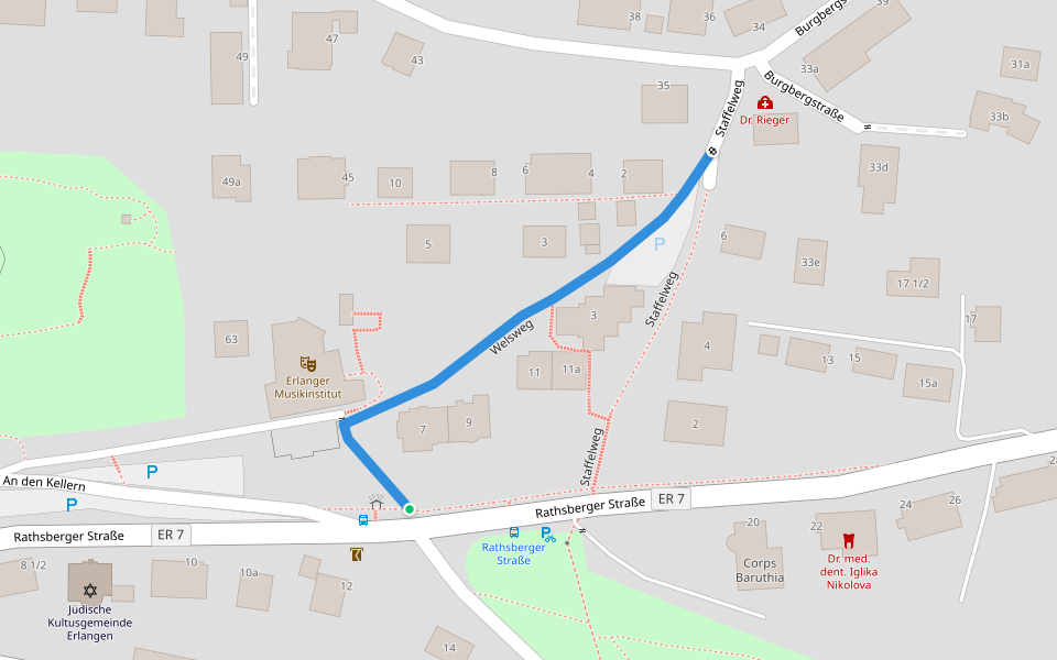 Welsweg walking route map in Erlangen