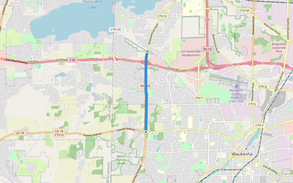 Meadowbrook Trail walking route map in Waukesha