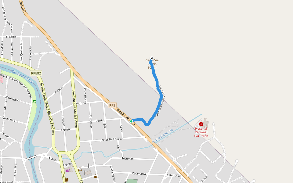 Camino al Cerro Vía Crucis walking route map in Santa Rosa de Calamuchita