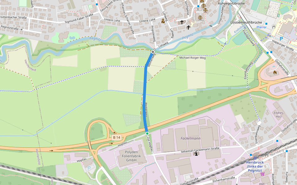 Weiherweg walking route map in Hersbruck