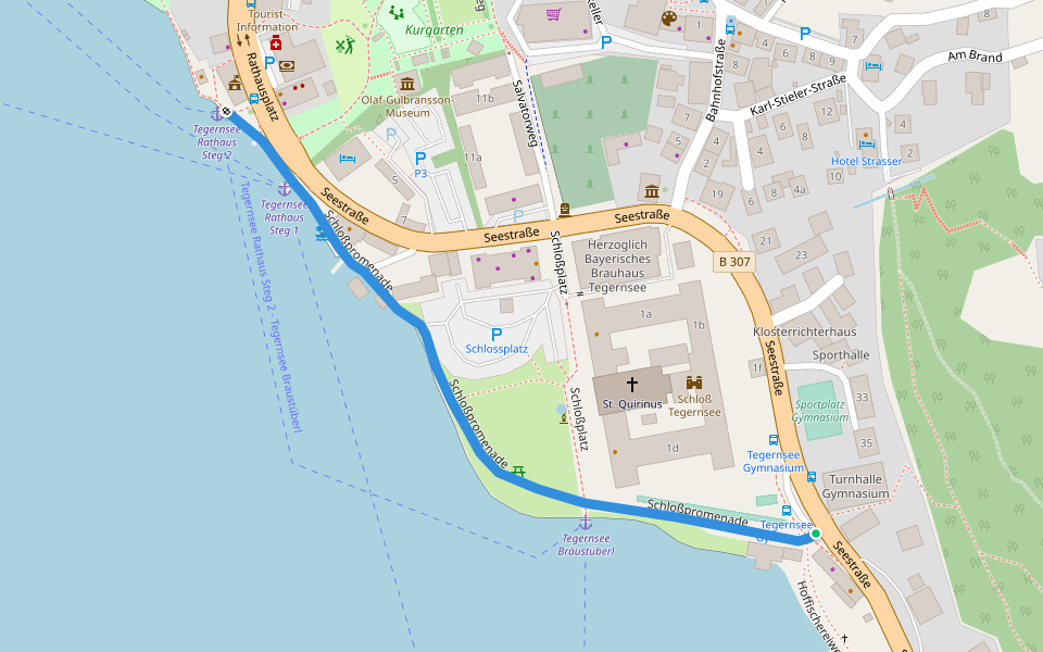 Schloßpromenade walking route map in Tegernsee