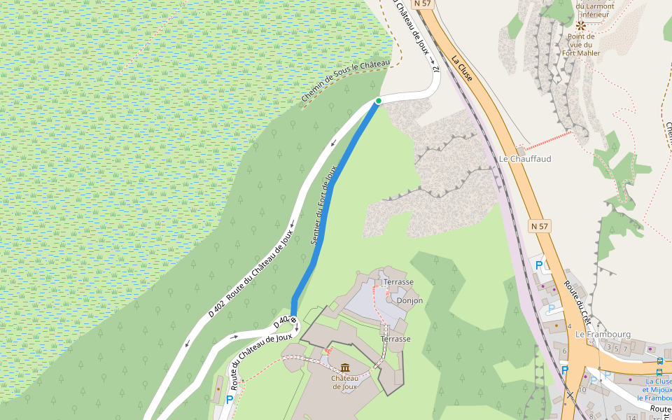 Sentier du Fort de Joux walking route map in La Cluse-et-Mijoux