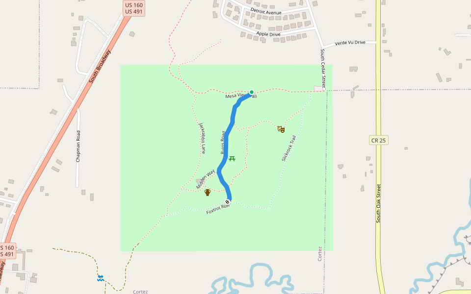 Ruins Road walking route map in Cortez