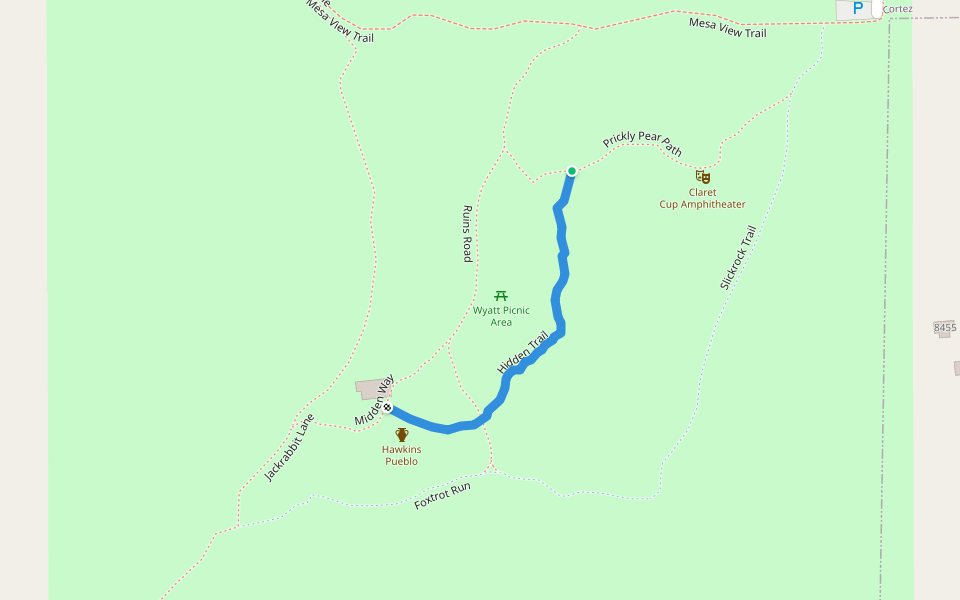 Hidden Trail walking route map in Cortez