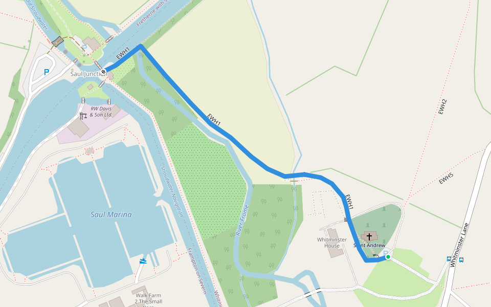 EWH1 walking route map in Frampton on Severn