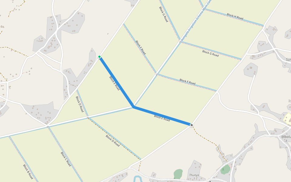 Block E Road walking route map in Mwambo