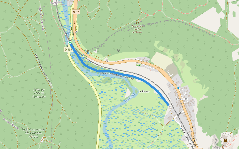 Chemin de Pontarlier à Remoray walking route map in La Cluse-et-Mijoux