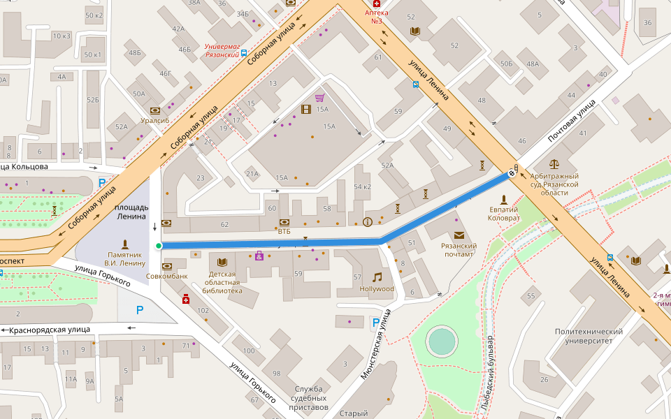 Почтовая улица walking route map in Ryazan'