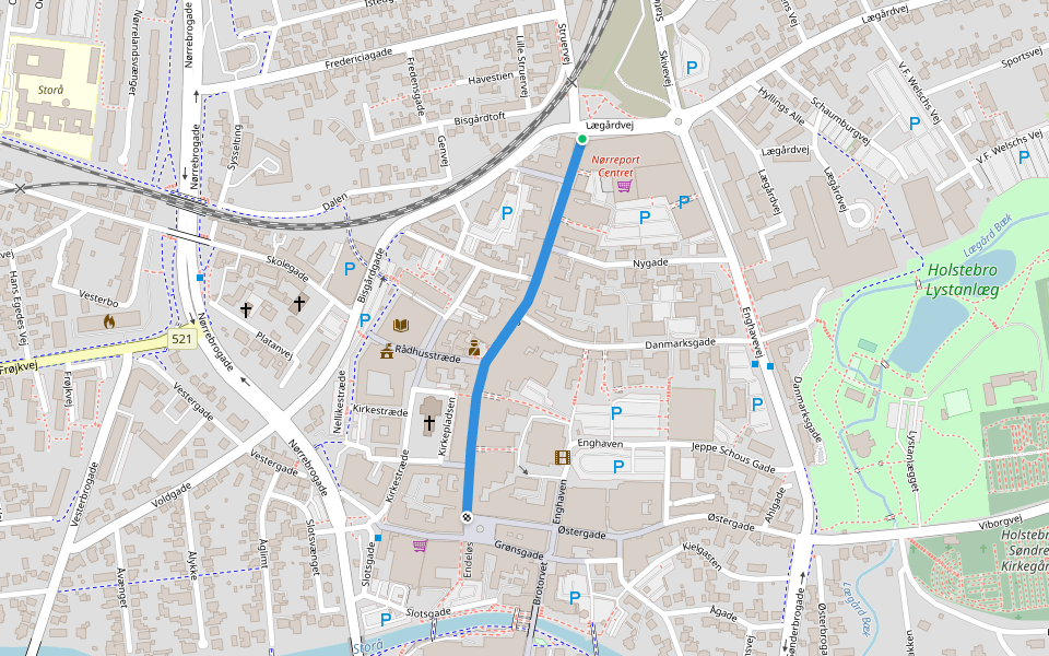 Nørregade walking route map in Holstebro