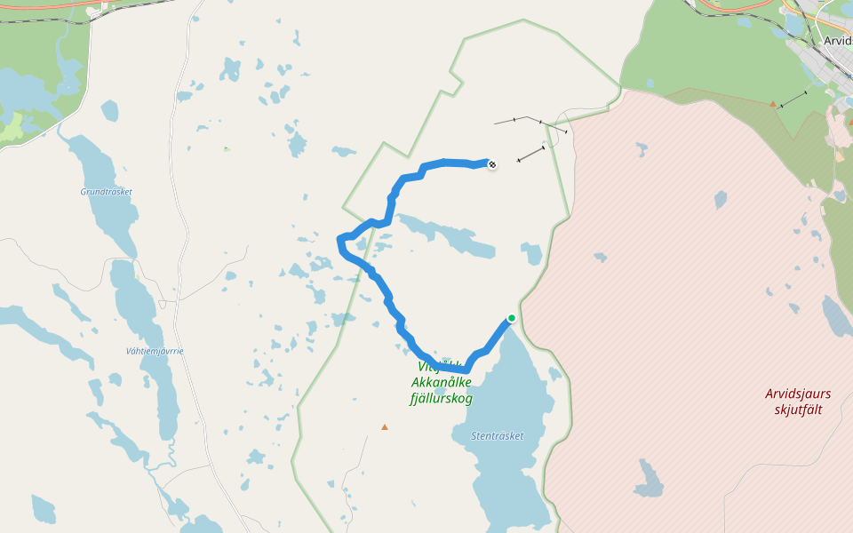 Snowmobile Track walking route map in Arvidsjaur