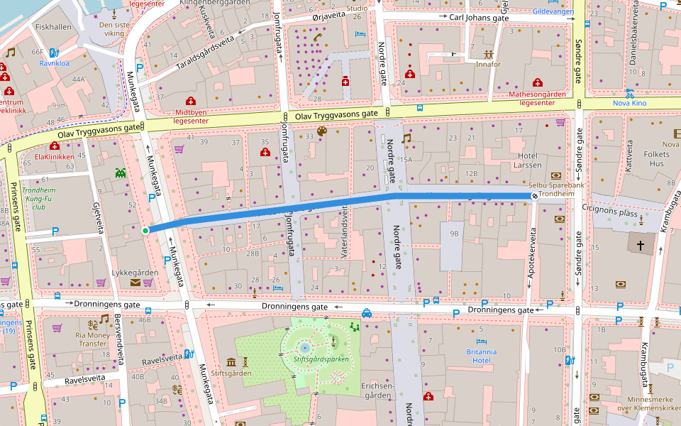 Thomas Angells gate walking route map in Trondheim