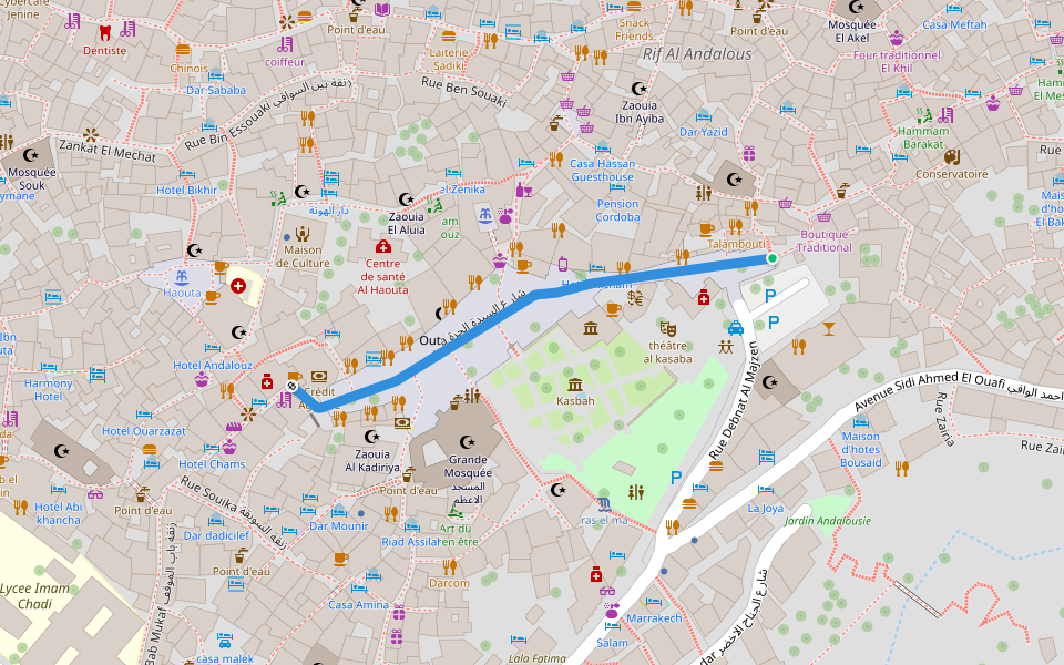 Rue Saida El Hora شارع السيدة الحرة walking route map in Chefchaouen