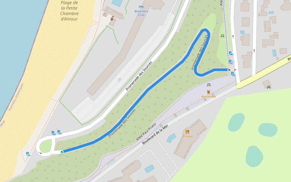 Promenade des Sources walking route map in Anglet