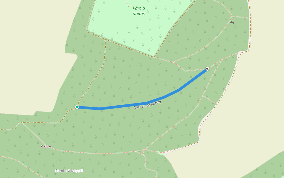 Chemin de Bessey walking route map in Corcelles-les-Monts