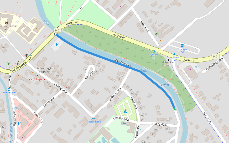 Toldi Miklós utca walking route map in Mosonmagyaróvár