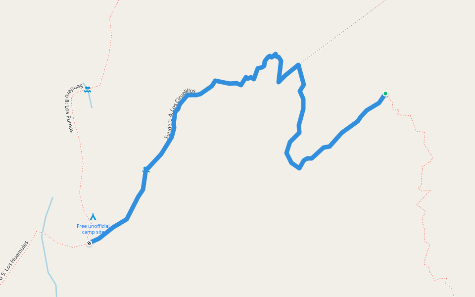 Sendero 4: Los Ciruelillos walking route map in El Hungaro